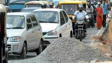 raw material kept on road of incomplete work in sangvi dapodi pimpri chinchwad