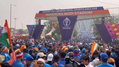 Cricket fans cheer for team India ahead of the ICC World Cup match against Pakistan
