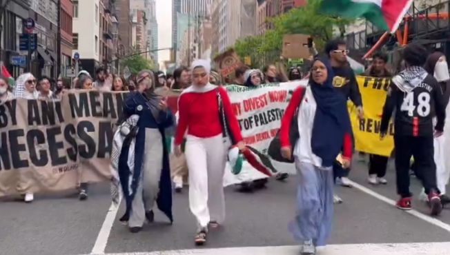Pro-Palestine protesters marched outside the Met Gala in New York City
